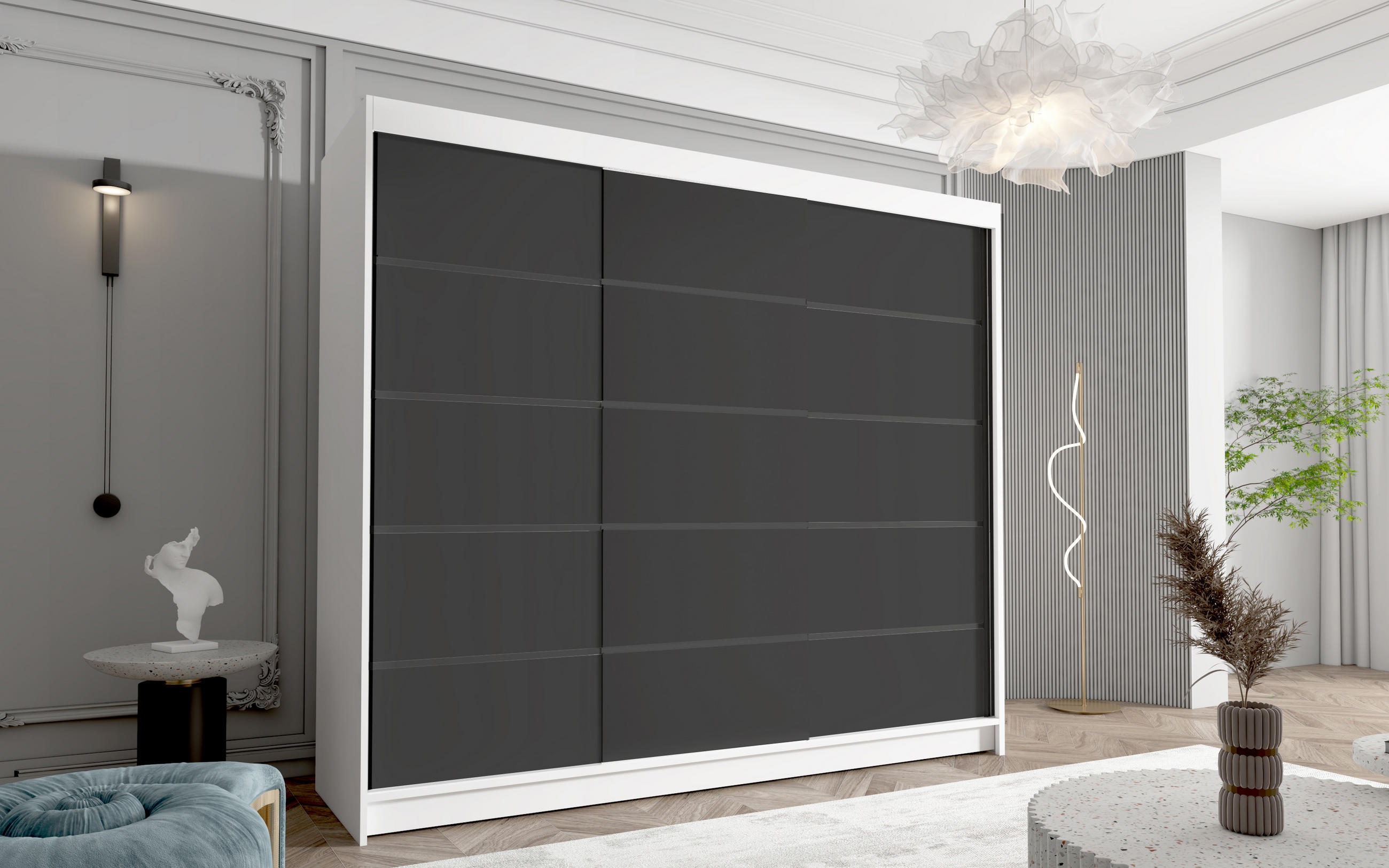 SCHWEBETÜRENSCHRANK Davos VII - 250 cm - Schwarz/Weiß, Holzwerkstoff/Metall (250/215/58cm) - Sofnet