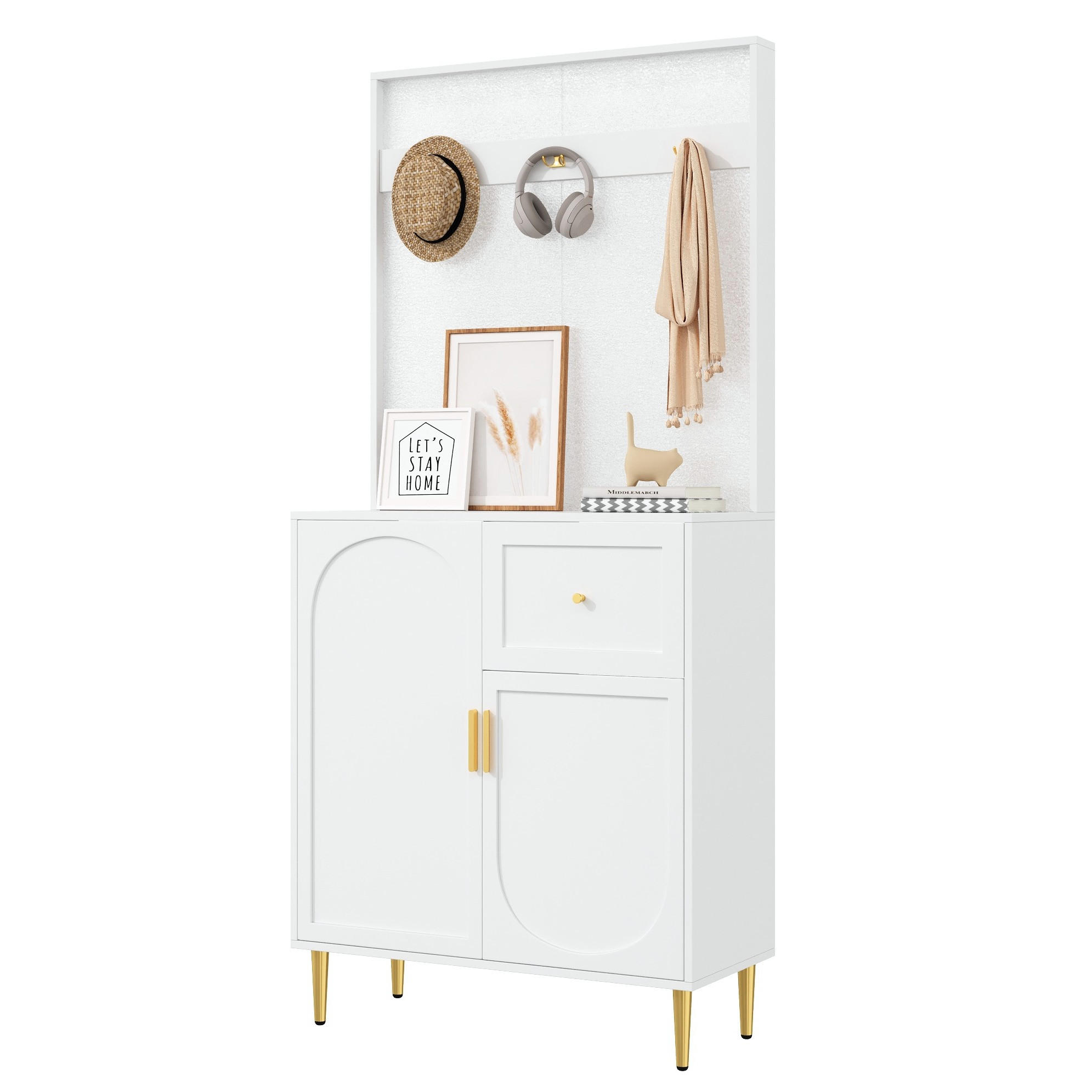 SCHUHSCHRANK aus MDF 80x35x175,5cm in Weiß mit Soft-Close & Haken - Weiß, Holzwerkstoff (80/175.5/35cm) - Modfu