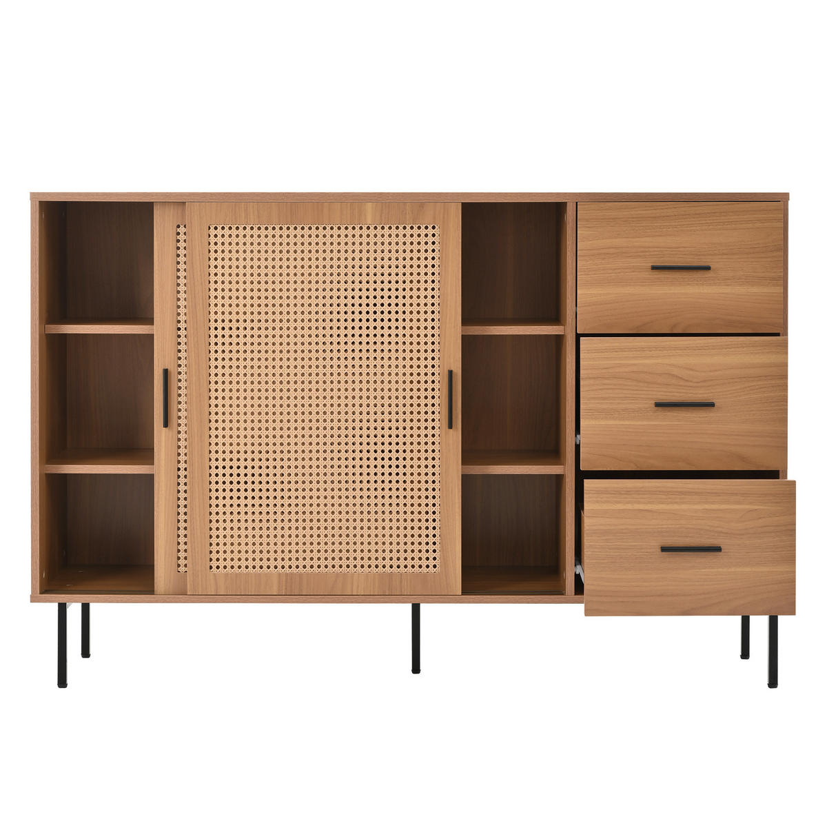 SIDEBOARD aus Spanplatte 140x37x91 cm Natur mit 2 Schiebetüren, 3 Schubladen und verstellbaren Einlegeböden - Naturfarben, Holzwerkstoff (140/91/37cm) - Modfu