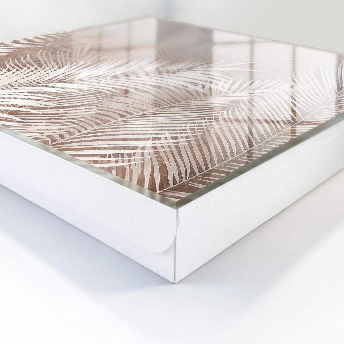 SCHLÜSSELBOX Weiß 30x30 cm – Türöffnung nach rechts - Blätter der Eleganz - Beige, Metall (30/30/5cm) - TULUP