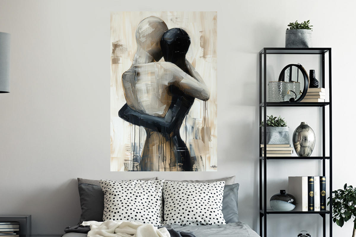 WANDTATTOO Abstrakt - Liebe - Schwarz und weiß - Modern 80x120 cm - Schwarz, Kunststoff (80/120/0.1cm) - MuchoWow