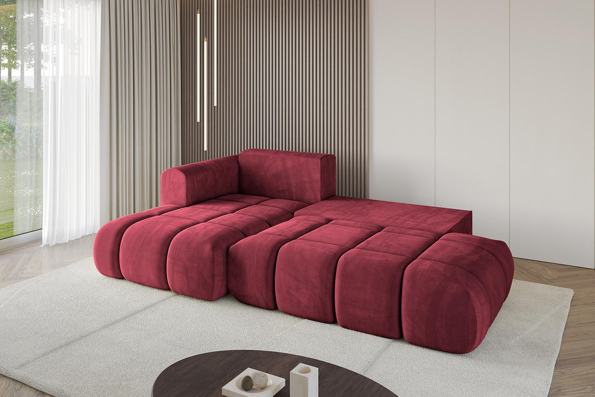 ECKSOFA Ottomane Links CLOUD-L 289x180x40 Bordeaux Velours - Bordeaux, Holzwerkstoff/Kunststoff (180/289cm) - ALTDECOR