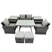 GARTENMÖBELSET mit ESSTISCH,HOCHLEHNER-SOFA Polyrattan Dunkelgrauer Mix 6-Sitzer - Dunkelgrau/Grau, Glas/Kunststoff - Fimous
