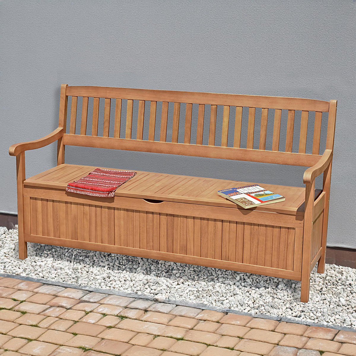 GARTENBANK Tallin 3-Sitzer mit Staufach Terrassenbank - Braun, Holz (157/90/59cm) - DELUKE