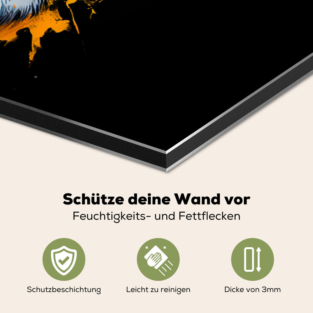 SPRITZSCHUTZ KÜCHE Affe - Graffiti - Farbenfroh - Bananen - Modern 80x55 cm - Gelb, Metall (80/0.3/55cm) - MuchoWow