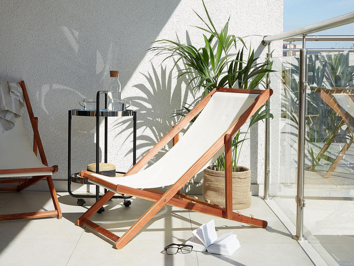 GARTENLIEGE dunkelbraun Textil cremeweiß Anzio - Dunkelbraun/Creme, Textil (54/70/97cm) - Beliani