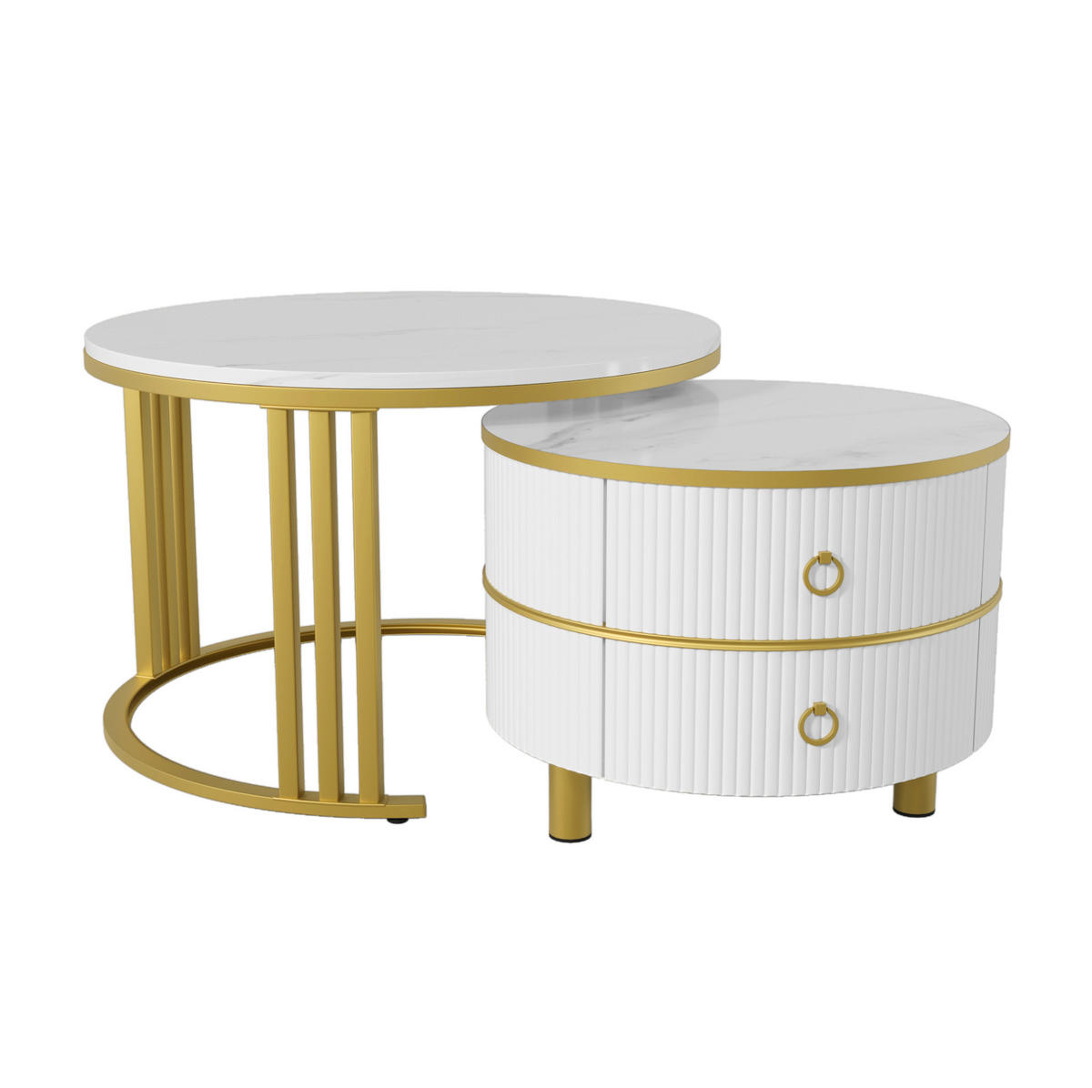 COUCHTISCH-SET aus MDF 70x70x46 und 50x50x40 cm Weiß mit 2 Schubladen - Weiß, Holzwerkstoff (70/70/46cm) - IVMEU