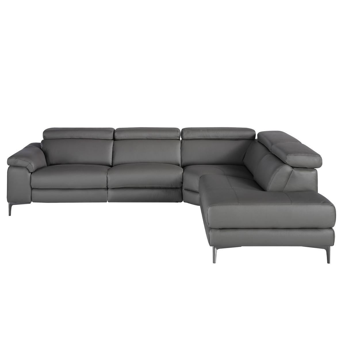 ECKSOFA Relaxsofa mit Chaiselongue rechts in dunkelgrauem Leder 295/232/97 cm - Dunkelgrau/Schwarz, Leder (295/232cm) - ANGEL CERDA