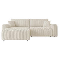 ECKSCHLAFSOFA Floryn L Cord Bis - Creme/Schwarz, Holz/Kunststoff (245/145cm) - MIRJAN24