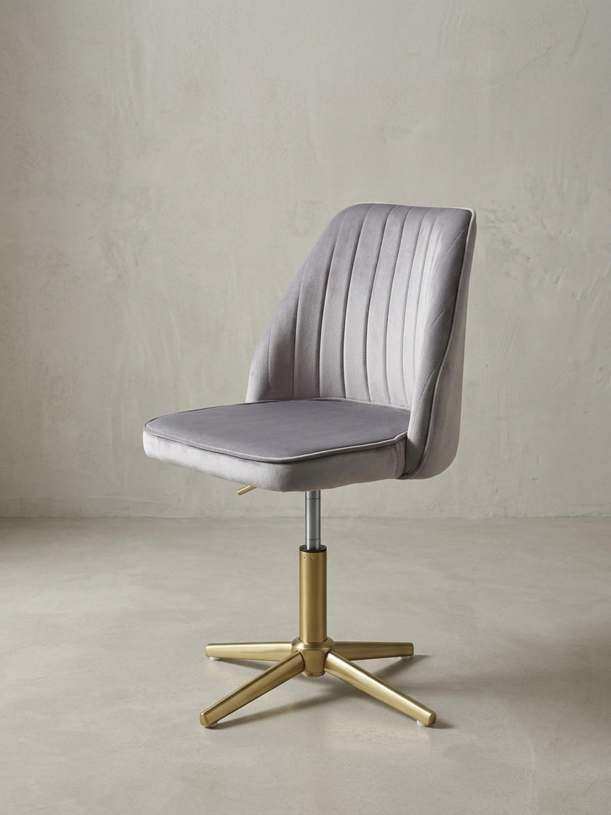 DREHSTUHL Samt mit Höhenverstellung, Eisenfuß und 360° Drehfunktion TANARO, Grau 60x60x100 cm - Goldfarben/Grau, Textil/Metall (60/100/60cm) - KADIMA DESIGN