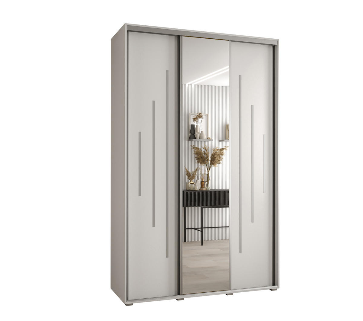 SCHWEBETÜRENSCHRANK 235,2/150/45 3-türig - Silberfarben/Weiß, Holz/Metall (150/235/45cm) - Abiks Möbel