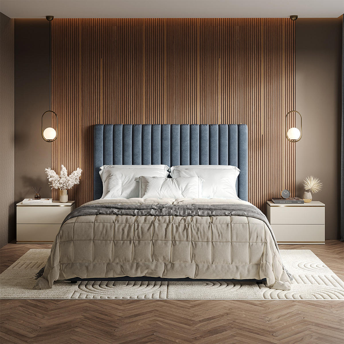 NACHTTISCH Linette Cashmere 66 x 48.6 cm mit 2 Schubladen - Kaschmir/Goldfarben, Holzwerkstoff (66/48.6/36cm) - Vicco