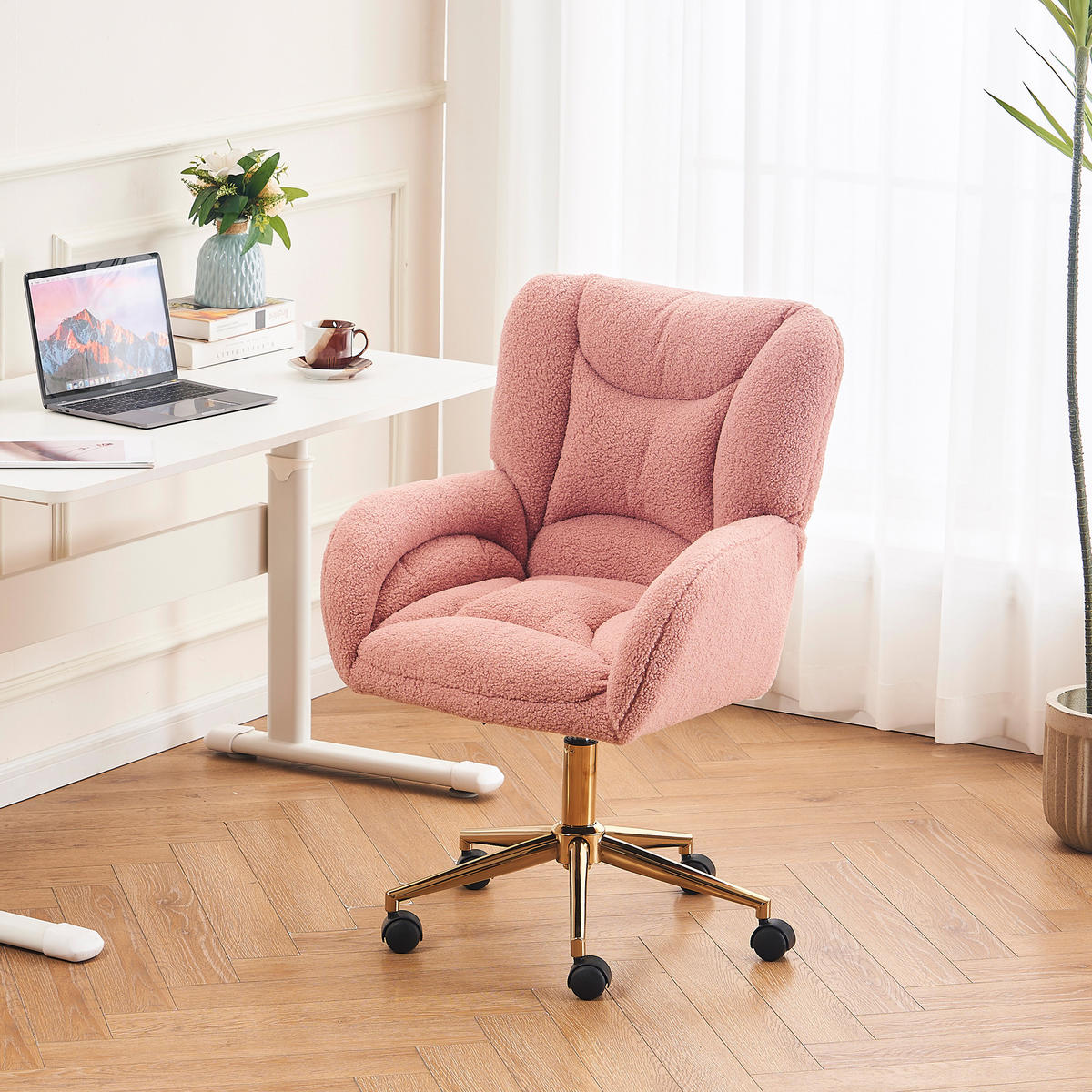 DREHSTUHL Teddy-Stoff höhenverstellbar und 360° drehbar 64/62/92.5 cm Rosa - Rosa, Textil (62/92.5/64cm) - Redom