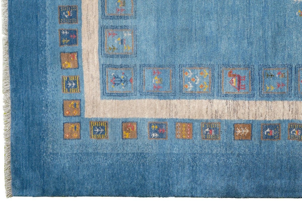 GABBEH-TEPPICH handgeknüpft Rizbaf Blau 247/169 cm Schurwolle - Blau, Textil (169/247cm) - Looma