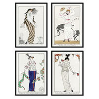 POSTER Set mit 4 Jahrgang Frauen vom Künstler George Barbier A3 Rahmenlos - Klar, Papier (29.7/3cm) - Nacnic