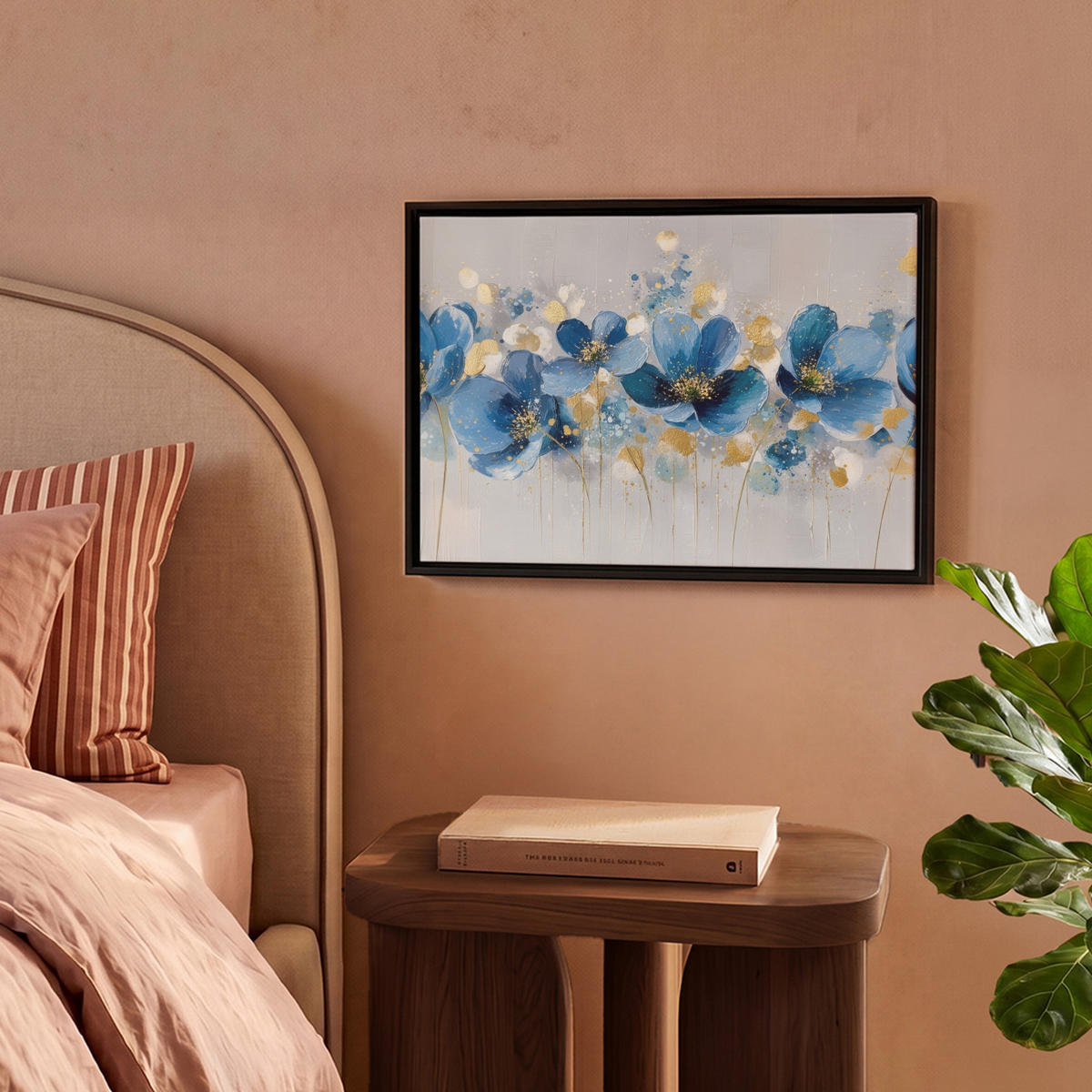 LEINWAND Bilder mit Rahmen - Blumen - Blau - Abstrakt - 40x30 - Hellgrau, Textil (40/30cm) - MuchoWow