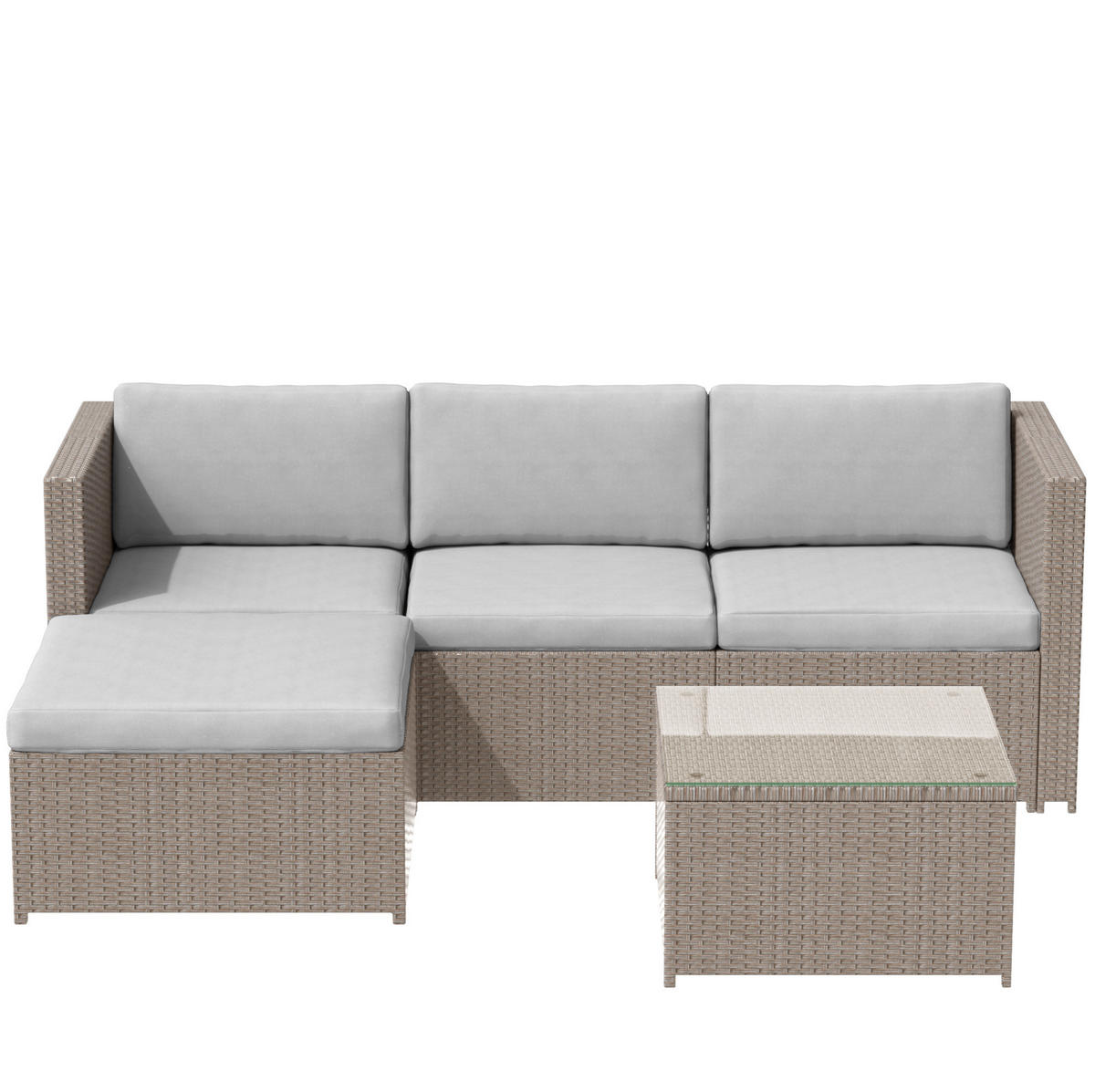 LOUNGE-SET 196/136/67 cm khaki aus Polyrattan und Stahl mit Couchtisch und Kissen - Beige, Metall - OKWISH
