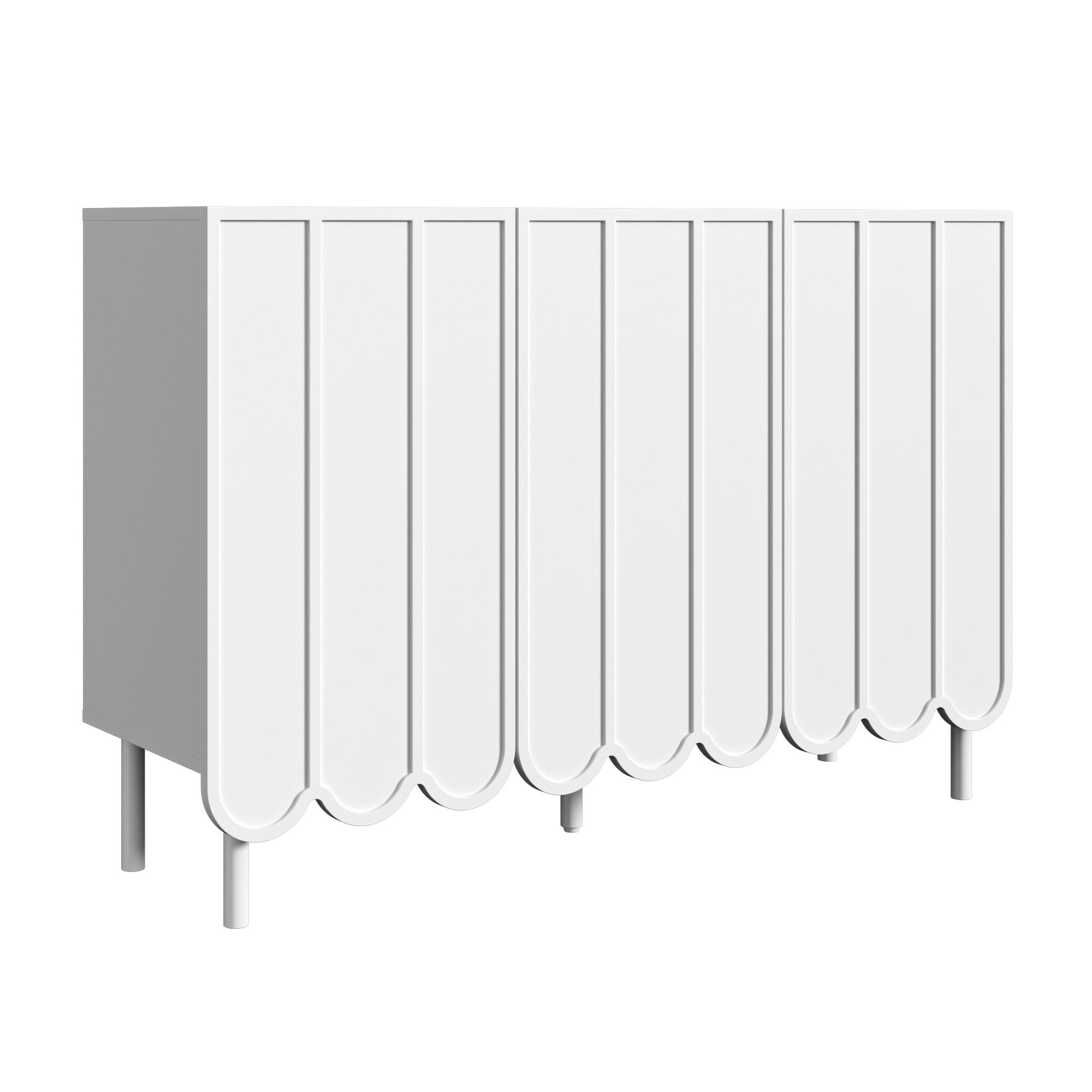 SIDEBOARD mdf in weiß mit wellentüren, push-to-open & verstellbaren einlegeböden Vit 80/120/35 cm