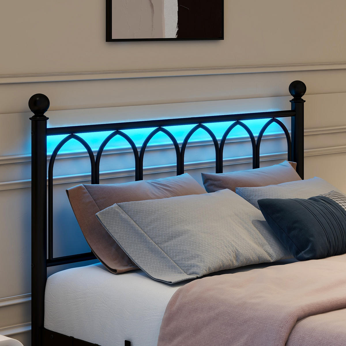 METALLBETT 120x200 cm LED USB schwarz - Schwarz, Metall (120/200cm) - LEBENLANG