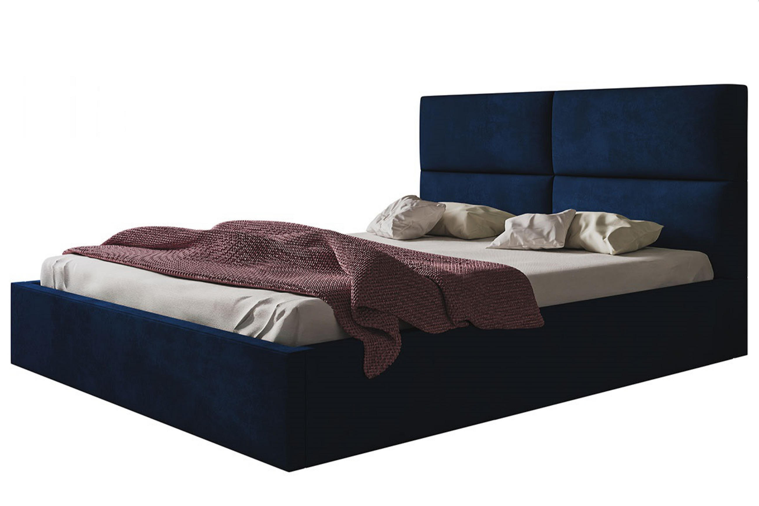 POLSTERBETT LIZBONA SLIM, 180 x 200 cm mit Bettkasten und Lattenrost aus Holz, Farbe: Dunkelblau, Velourestoff - Dunkelblau, Holz/Kunststoff - Alpi-Möbel