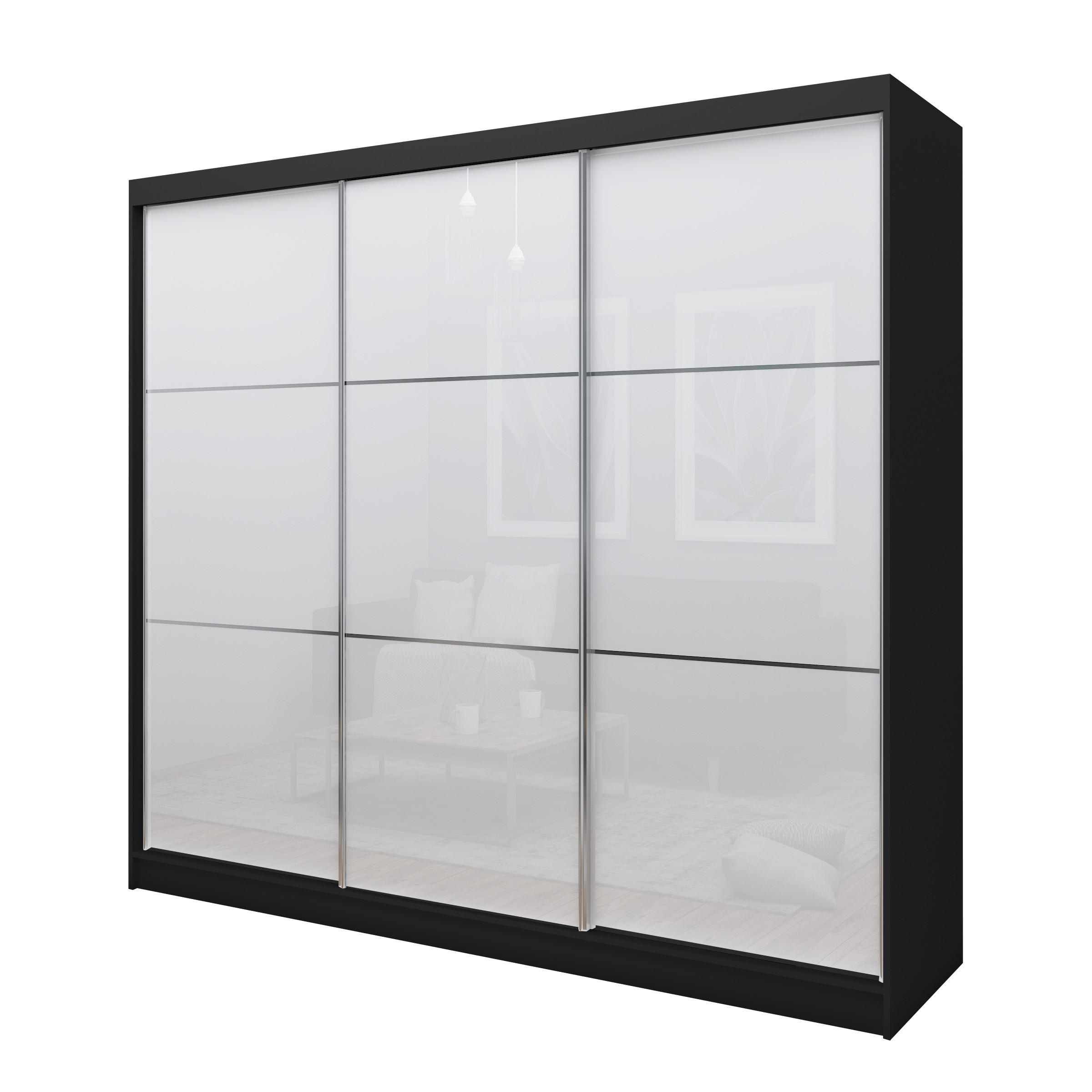 Masseno Schwebetürenschrank Schwarz 240x216x61 cm