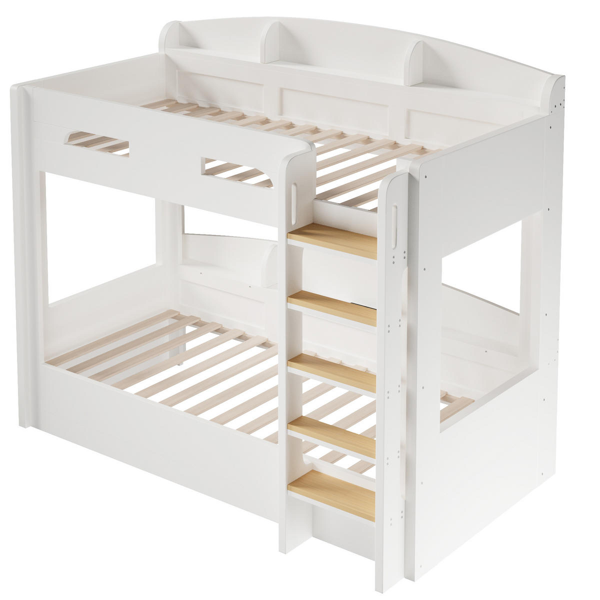 HOCHBETT weiß 90 × 200 cm aus MDF‑Kiefernholz mit Unterbett, USB‑Steckdose und oberen‑unteren Ablagefächern - Weiß, Holzwerkstoff (90/200cm) - Luhomfu