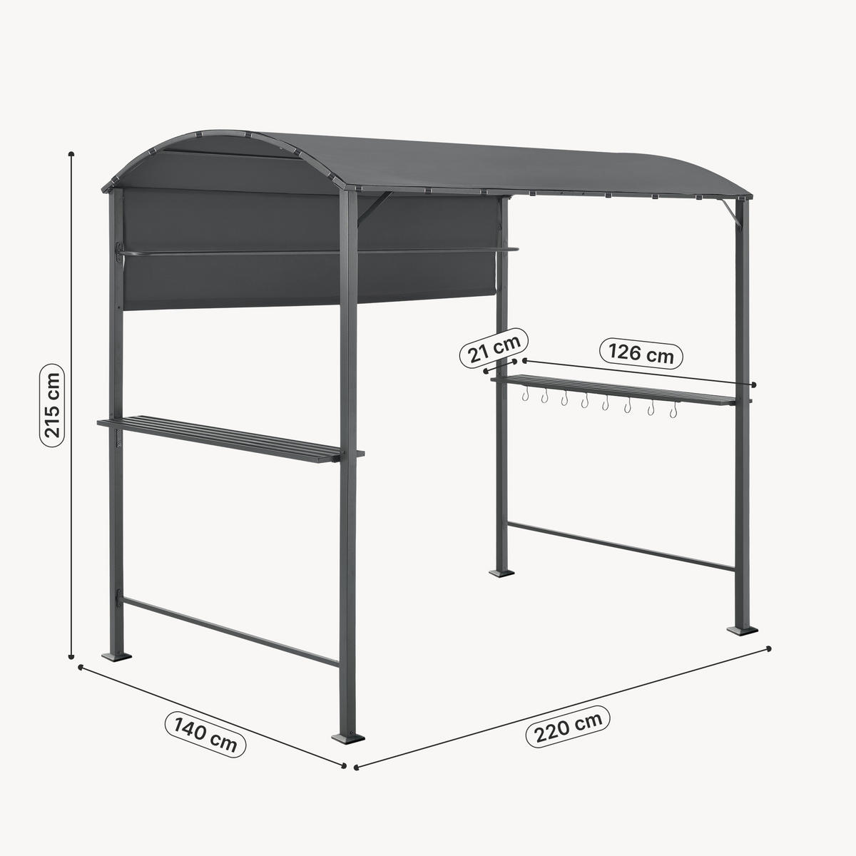 PAVILLON Pyrgos - Dunkelgrau, Kunststoff/Metall (220/215/140cm) - [en.casa]