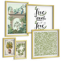 BILDER SET 5er Set - 50x50 cm & 20x30 cm & 40x60 cm Goldrahmen - Grüne Blätter exotischer Pflanzen - Goldfarben, Kunststoff (40/60cm) - TULUP