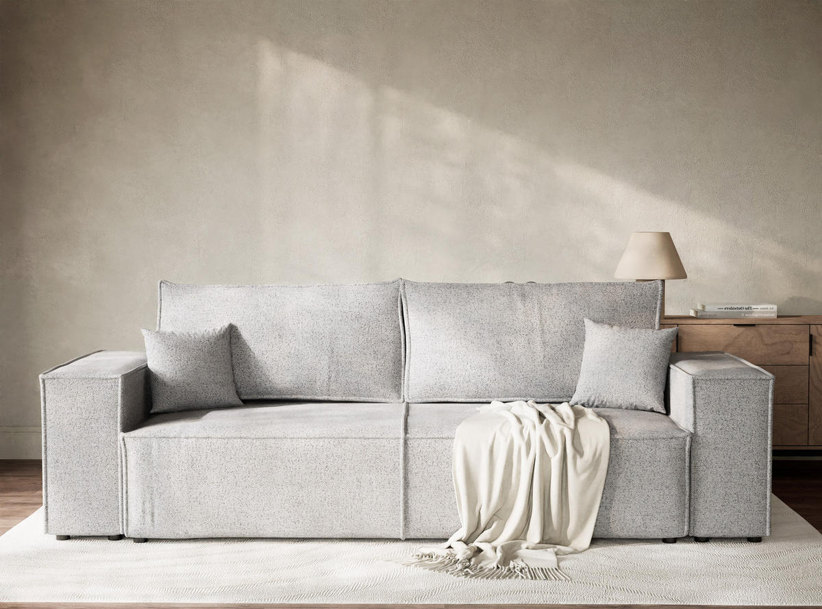 SOFA MIT SCHLAFFUNKTION Milos Hellgrau Webstoff - Hellgrau/Schwarz, Holz/Holzwerkstoff (255/70/105cm) - Maison de Reve