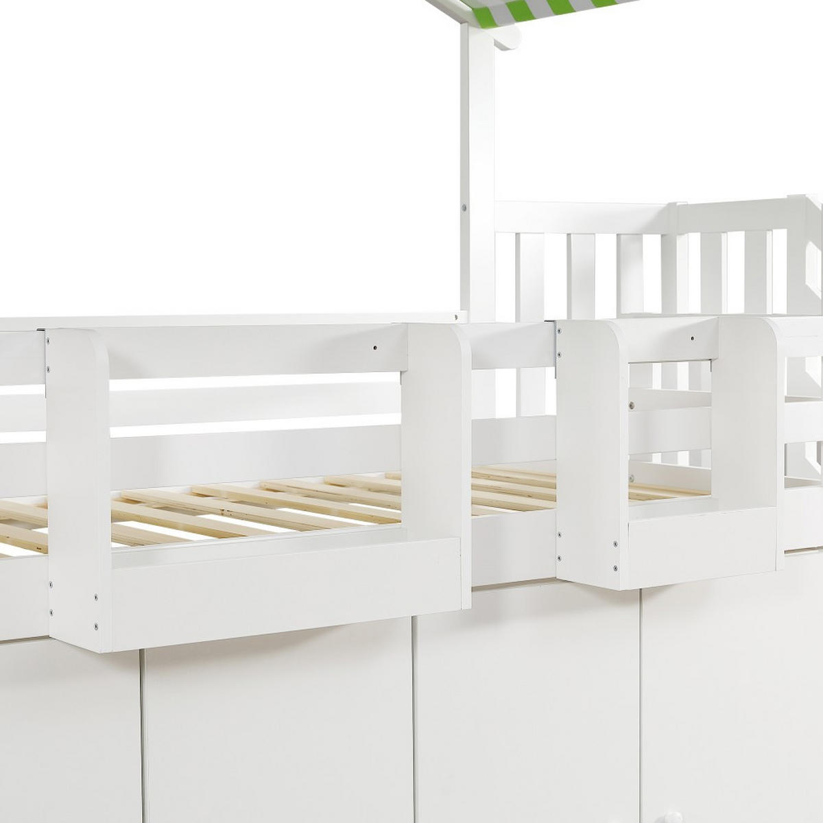 HAUSBETT 90x200cm in Weiß+Grün mit 1 Kleiderschrank und 2 Schließfächer - Weiß, Holz (90/200cm) - KOMHTOM