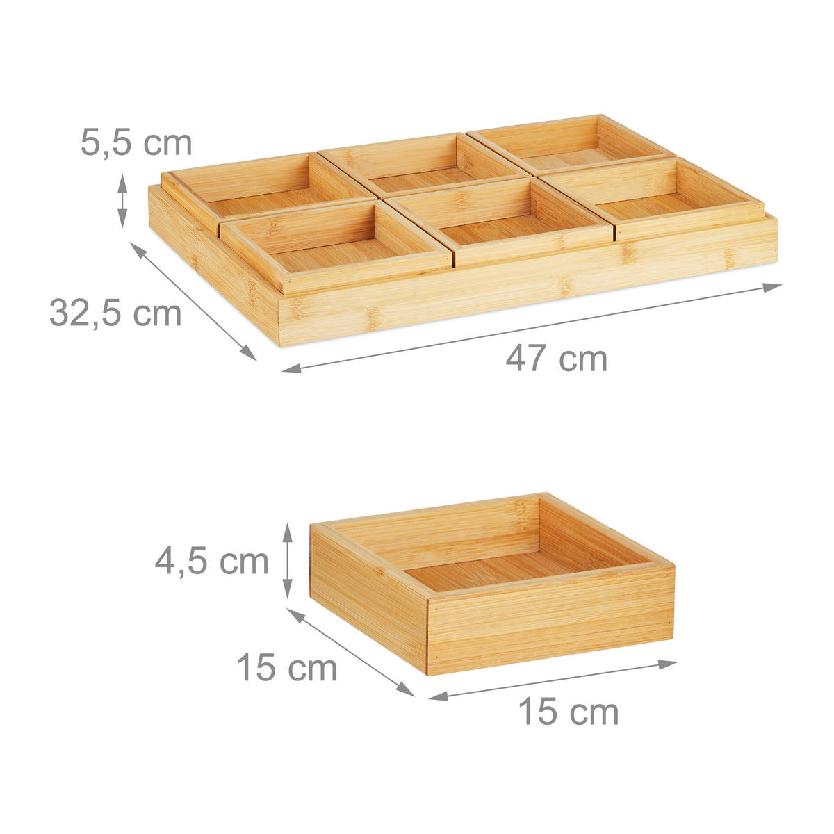 7-TLG.SNACKSCHALEN-SET - Hellbraun, Holz (47/5.5/32.5cm) - Relaxdays