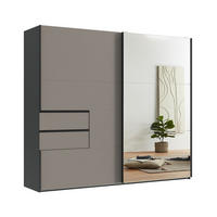 SCHWEBETÜRENSCHRANK B250/H216/T65 cm, Korpus Grafit, Türen und Schubladen Sand Grau / Spiegel, inkl. Vollausstattung / 22053 - Sandfarben/Schwarz, Holzwerkstoff/Metall (250/216/65cm) - luma-home