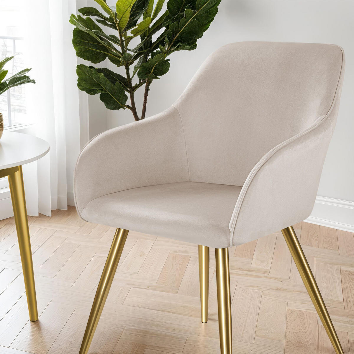 ESSZIMMERSTUHL Marilyn,58 x 62 x 82 cm,taupe/gold - Taupe/Goldfarben, Textil (58/82/62cm) - tectake