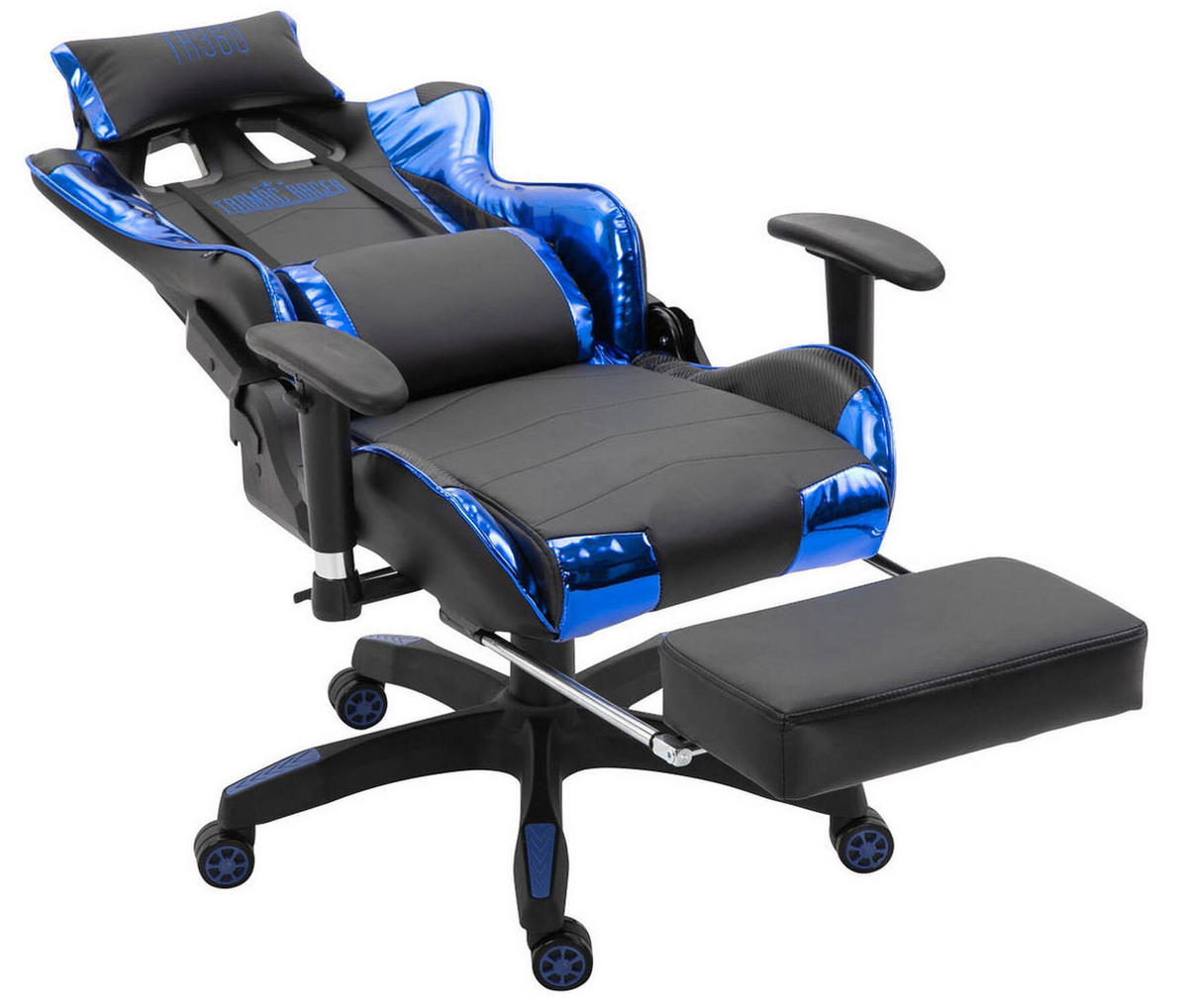 BÜROSTUHL Racing Turbine mit Fußablage glanz, Schwarz/Blau - Blau, Kunststoff/Textil (67/142/58cm) - TPFLiving
