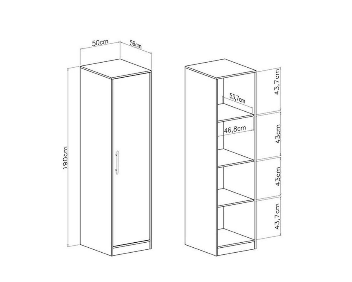 KLEIDERSCHRANK SAM SR5 50 / 190 / 56 cm Eiche Artisan - Eiche Artisan, Holzwerkstoff (50/190/56cm) - Deine Möbel 24