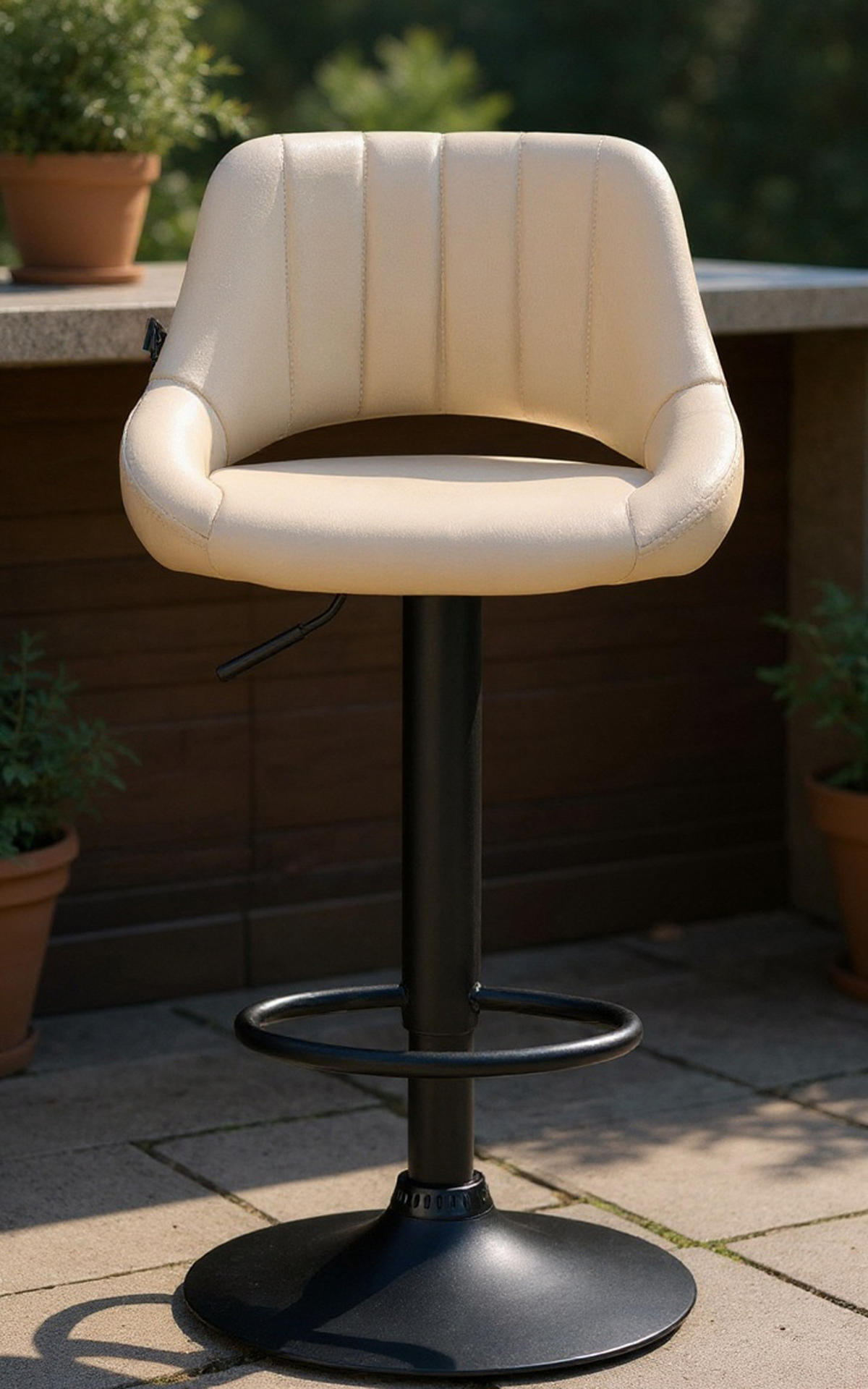 BARHOCKER 2er Set Milos Kunstleder B creme - Schwarz/Naturfarben, Kunststoff/Metall (47/106/48cm) - TPFLiving