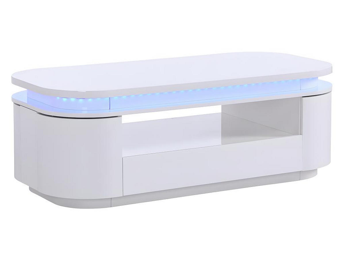 COUCHTISCH mit 4 Türen & 1 Schublade + LEDs - MDF - Weiß - VANDANA - Weiß, Holz (120/60/42.5cm) - Vente-Unique