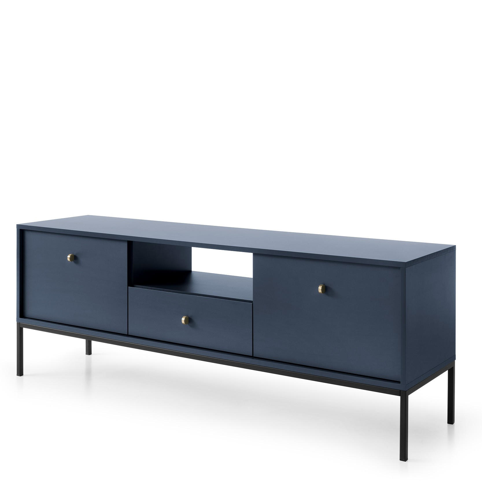 LOWBOARD MONDO 153,4x39x56,2 cm mit 1 Schubladen und 2 Türen Blau - Blau/Schwarz, Holzwerkstoff (153.4/56.2/39cm) - MASSENO