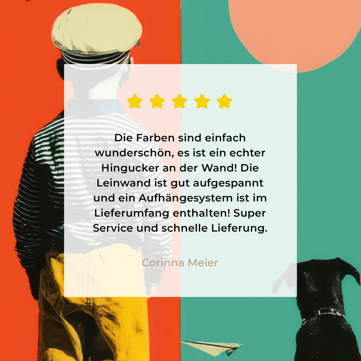 LEINWANDBILD Retro - Junge - Hund - Rot - Grün Groß 140x90 cm - Orange, Textil (140/90cm) - MuchoWow