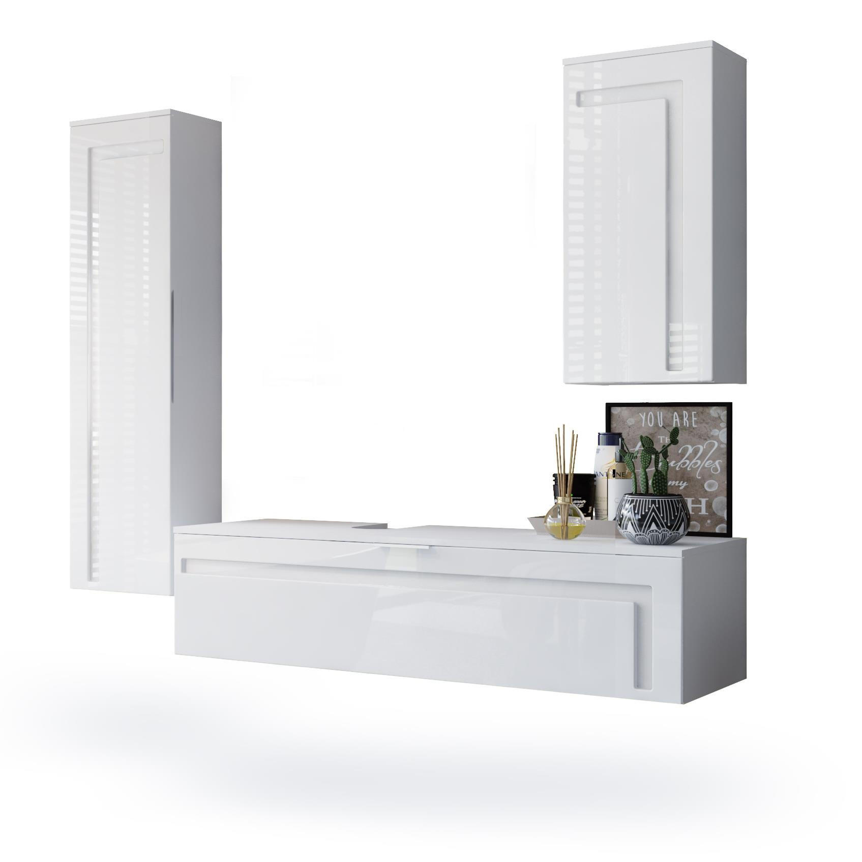 Vladon Badmöbelset Weiß Hochglanz 210x185x51 cm