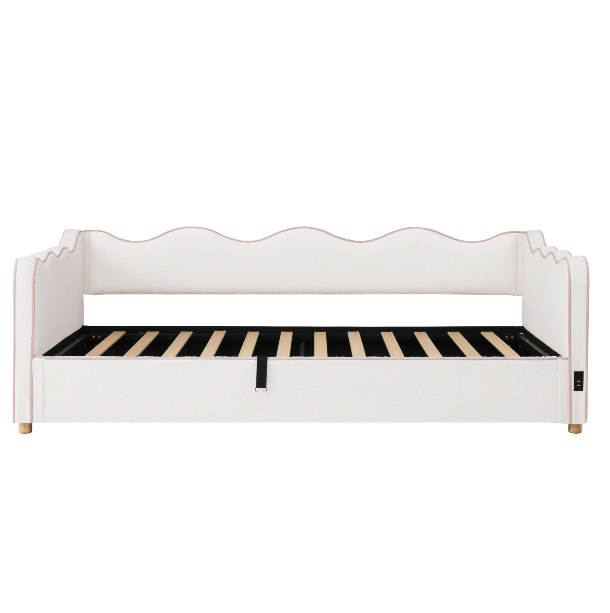 KINDERBETT 90/200 cm mit hydraulischem Stauraum, USB- und Type-C-Anschluss, Bouclé-Bezug, Beige - Beige, Textil (90/200cm) - Redom