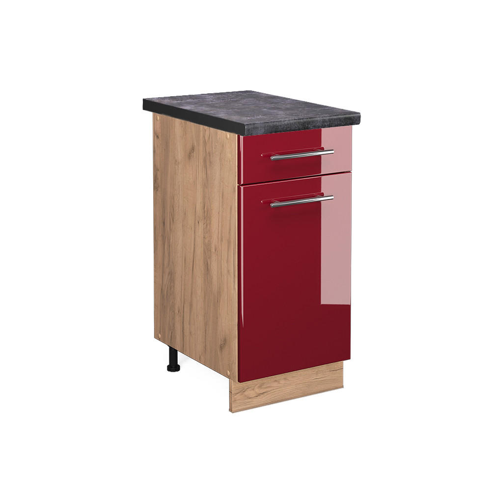KÜCHENUNTERSCHRANK Fame-Line Bordeaux Hochglanz 40 cm, AP Anthrazit - Bordeaux/Eiche Wotan, Holzwerkstoff (40/82/60cm) - Vicco