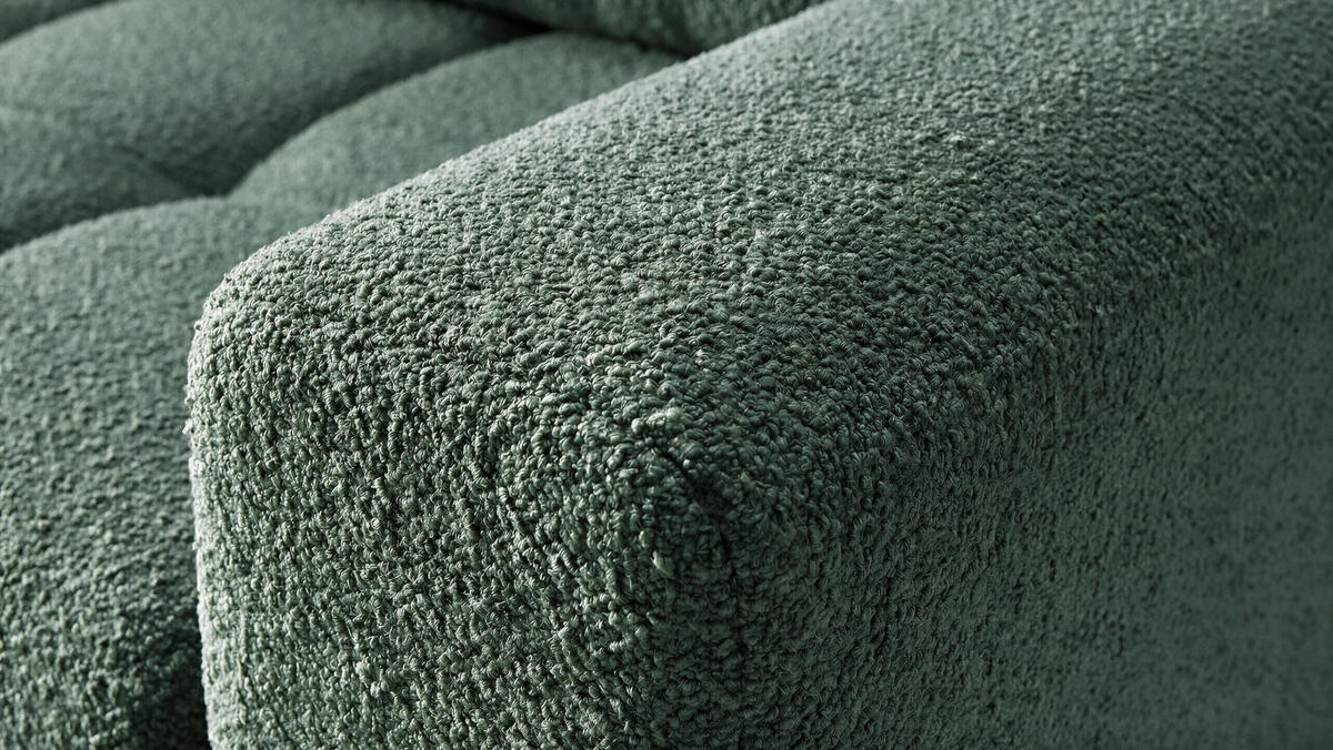 ECKSOFA Ovia mit Bettkasten und Schlaffunktion, Bouclé-Stoff in L-Form - Grün, Textil (270/185cm)