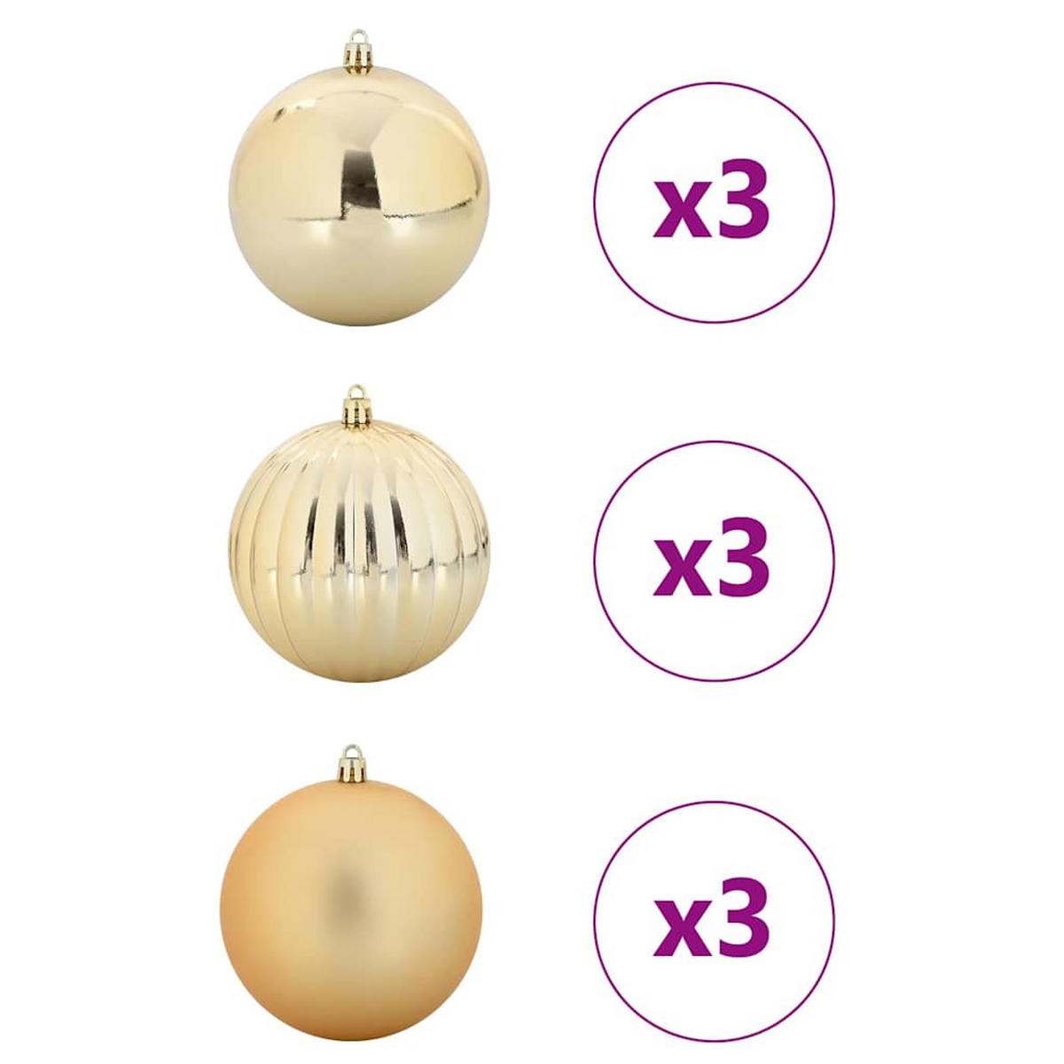 WEIHNACHTSKUGELSET XL 9 -teilig 15/15/15 cm Gold Kunststoff - Goldfarben, Kunststoff (15/15/15cm) - vidaXL