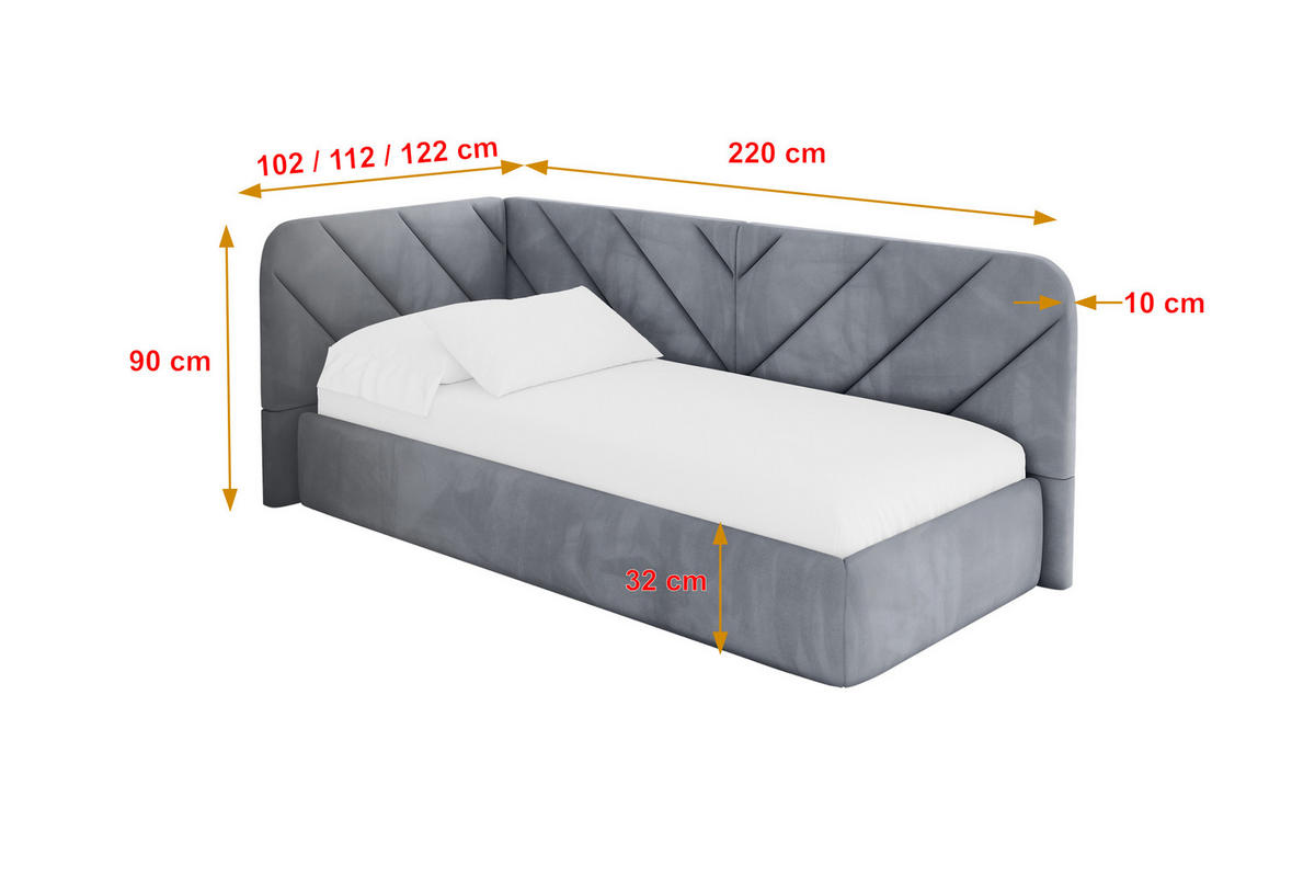 EINZELLBETT Jugendbett mit Bettkasten und Matratze H3/H4, Rechts - FIKY 80x200 Grau - Blaugrau, Holzwerkstoff/Textil (80/200cm) - ALTDECOR