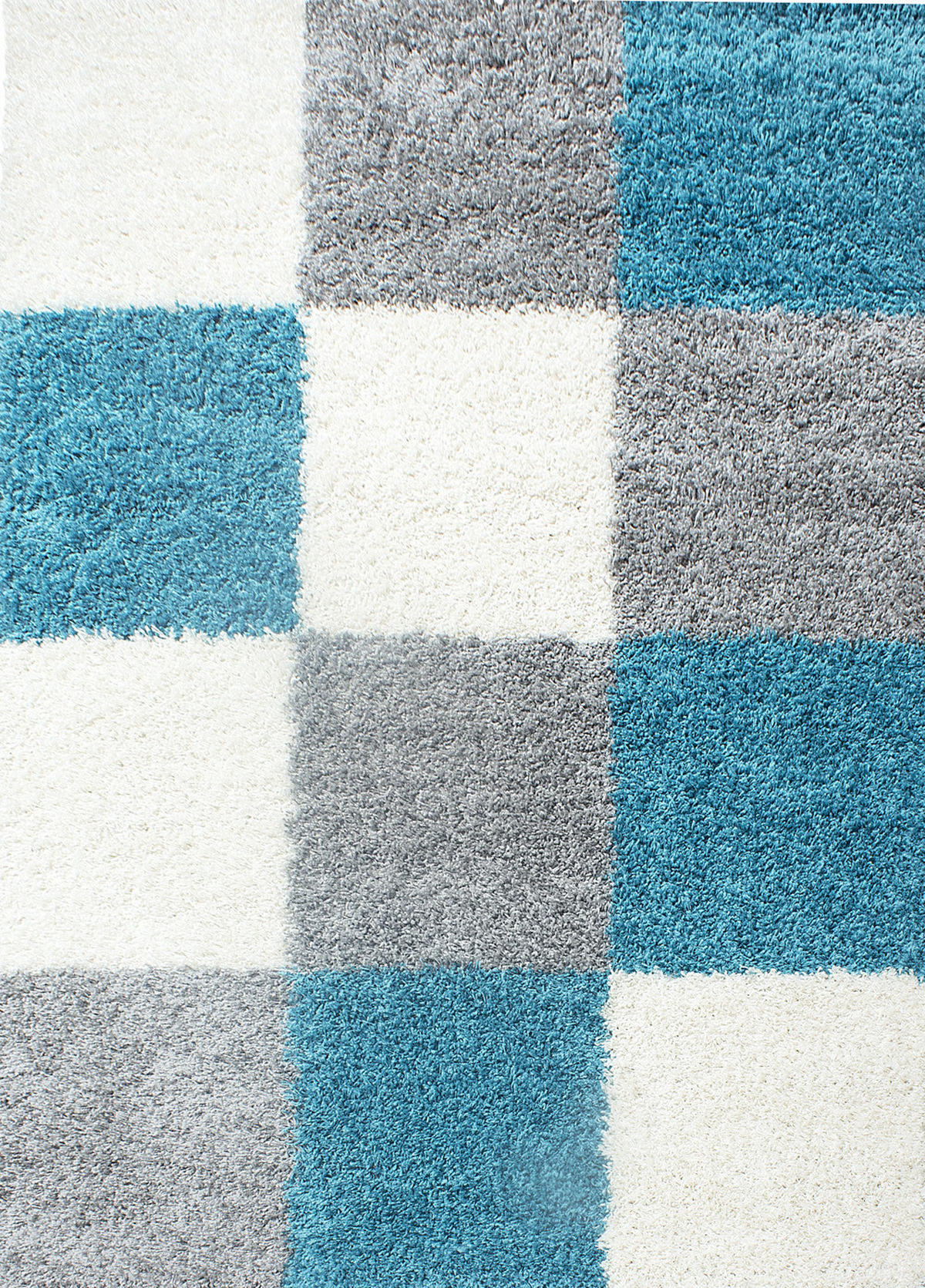 TEPPICH Hochflor Karo Polypropylen Wohnzimmer Shaggy Türkis Rechteckig 120x170 - Türkis, Textil (120/170cm) - KADIMA DESIGN