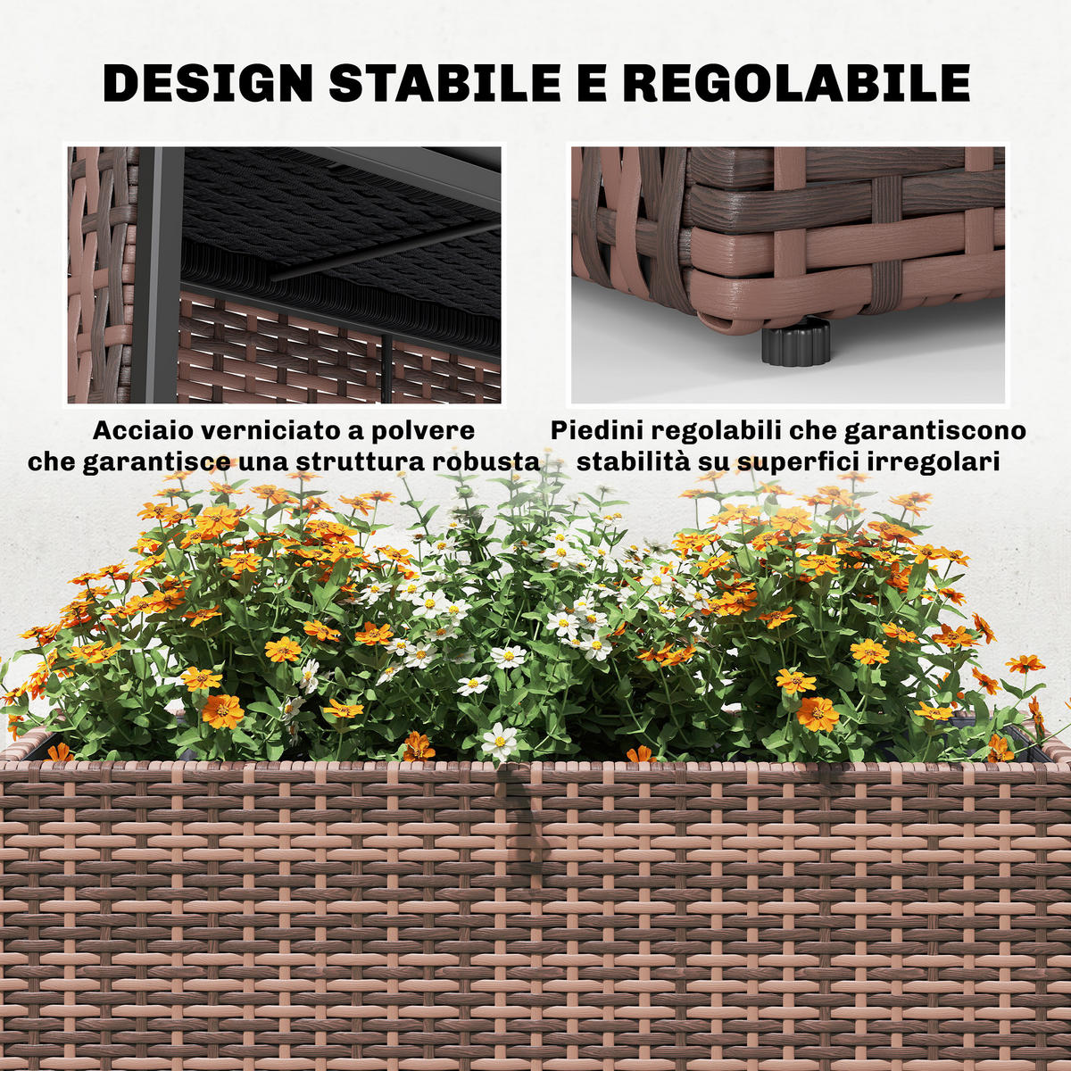 HOCHBEET, 45-Liter-Rattan-Hochbeet mit verstellbaren Füßen, Braun - Multicolor, Holzwerkstoff (81/58/28cm) - FORIOUS