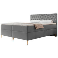 BOXBETT Caresso Blau-grau, Velours, 180x200 cm - Goldfarben/Hellgrau, Textil/Metall (180/200cm) - Selsey