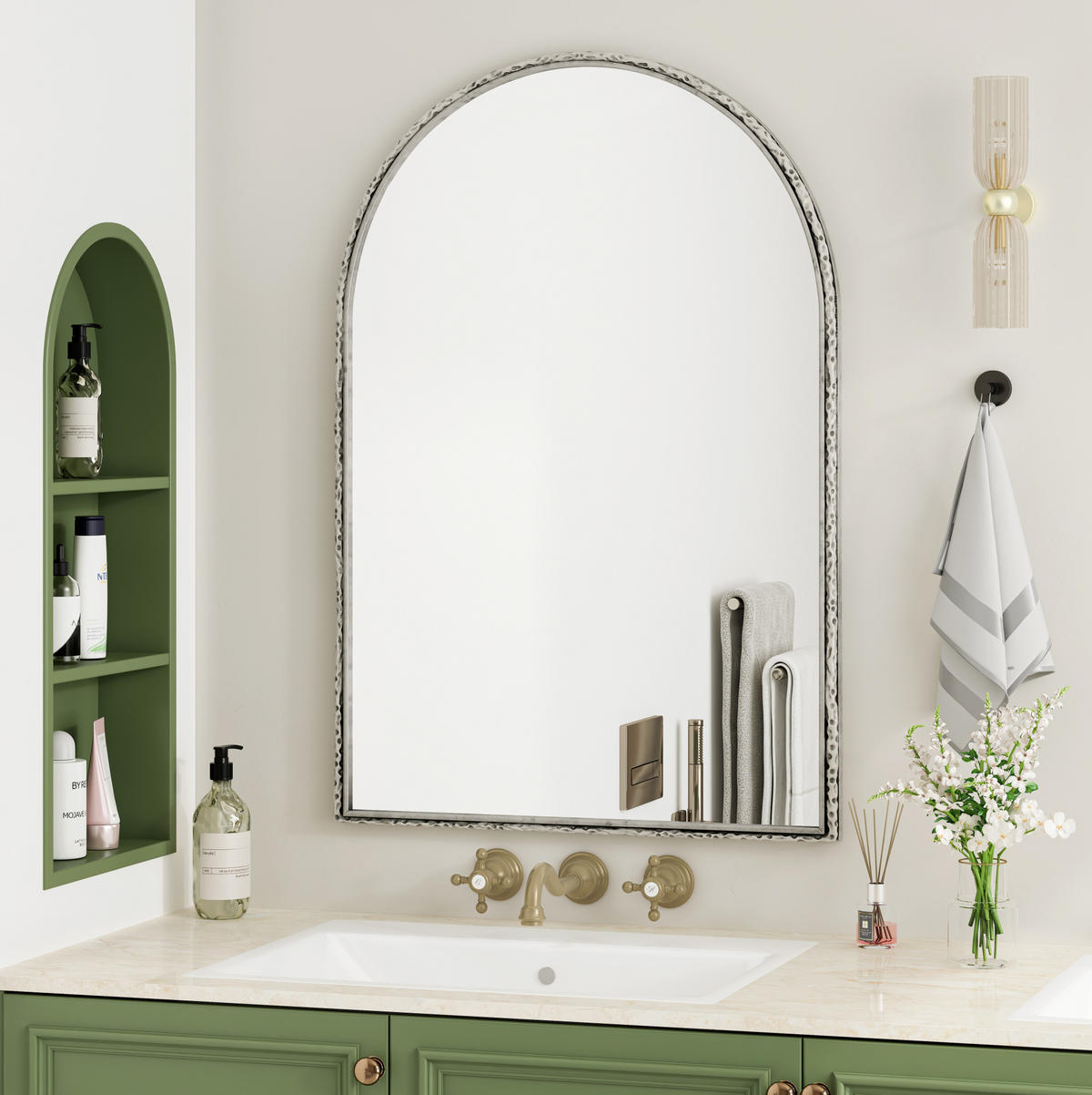 WANDSPIEGEL 61/2,5/91 cm silber aus Glas und Eisen mit Bogenform - Silberfarben, Glas (2.5/91/61cm) - OKWISH