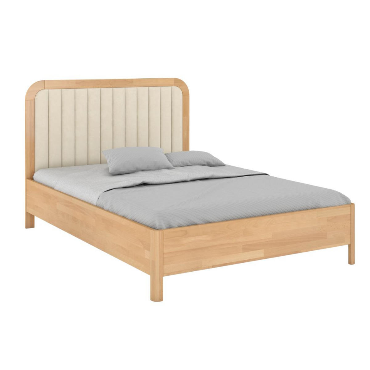 MASSIVHOLZBETT Modena, gepolstertes Kopfteil, Buche - lackiert, Naturfarben/Ecru, 160x200 - Ecru/Buchefarben, Holz/Buchenholz (160/200cm) - Visby